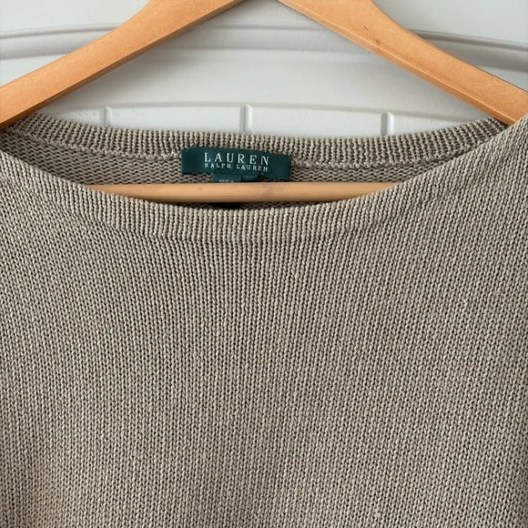 Lauren Ralph Lauren 100% Cotton Knit Boatneck Sweater Light Olive Tan | Large - Picture 4 of 9